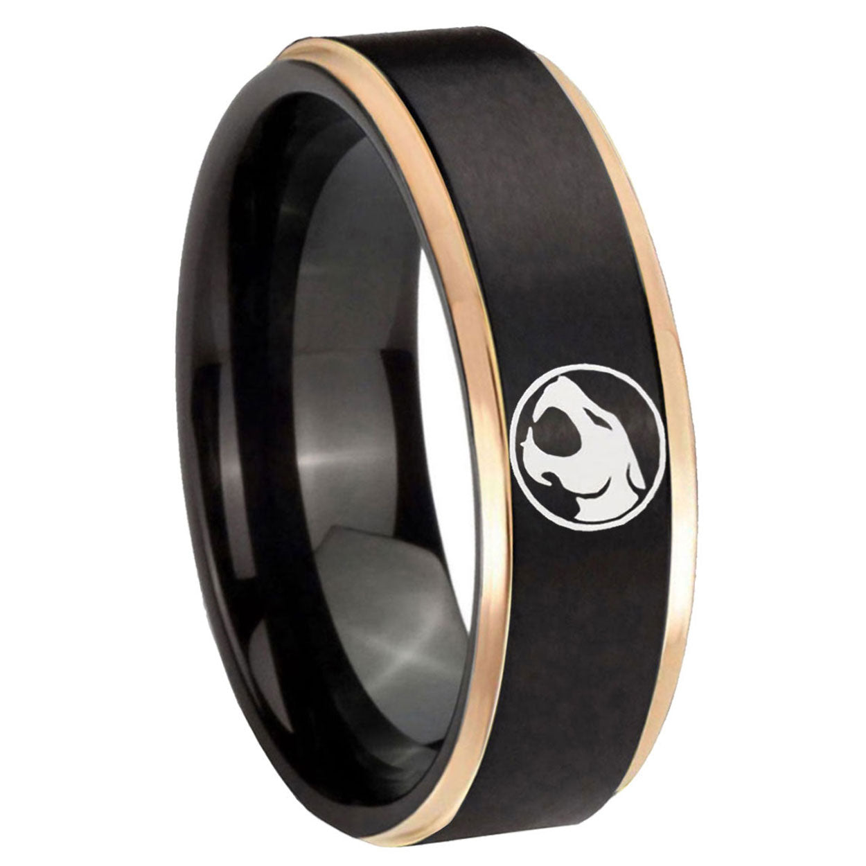8mm Thundercat Rose Gold Step Edge Black Tungsten Men's Ring