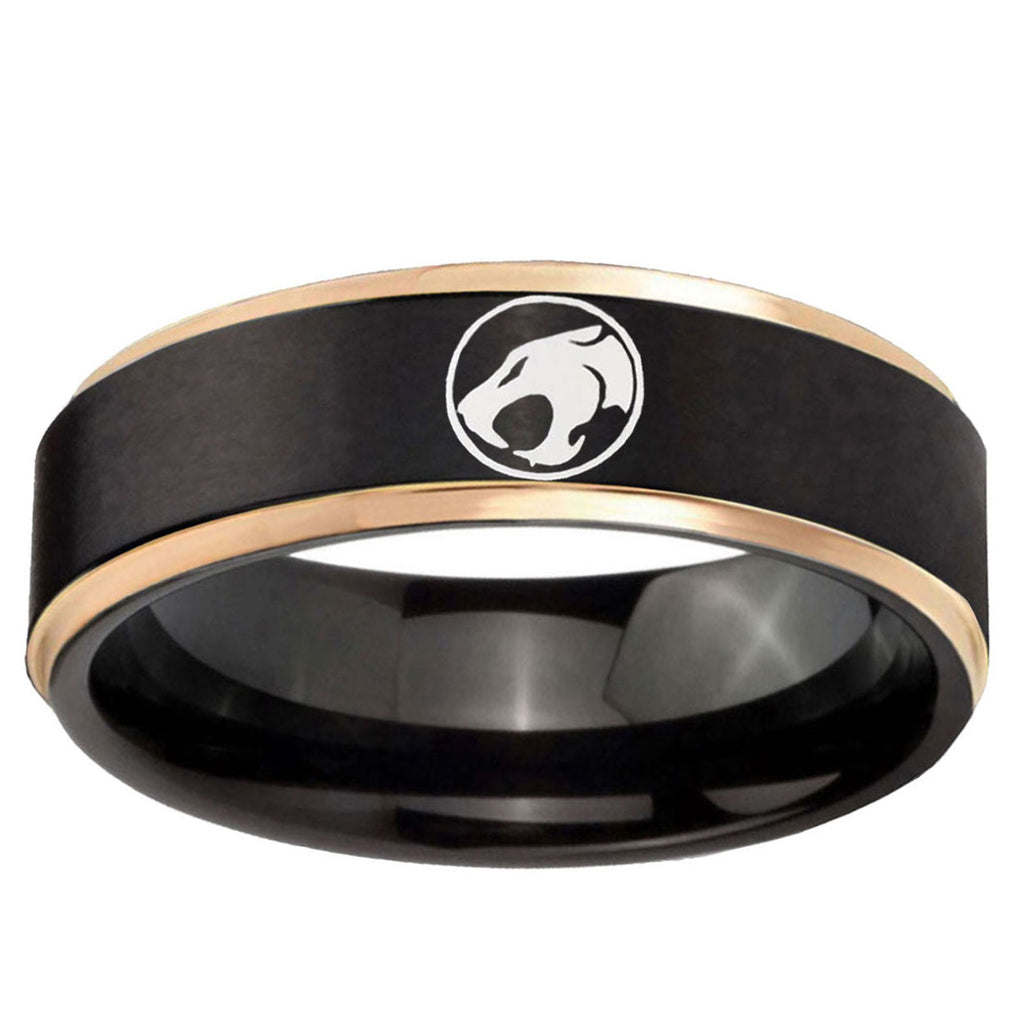 6mm Thundercat Rose Gold Step Edge Black Tungsten Men's Ring