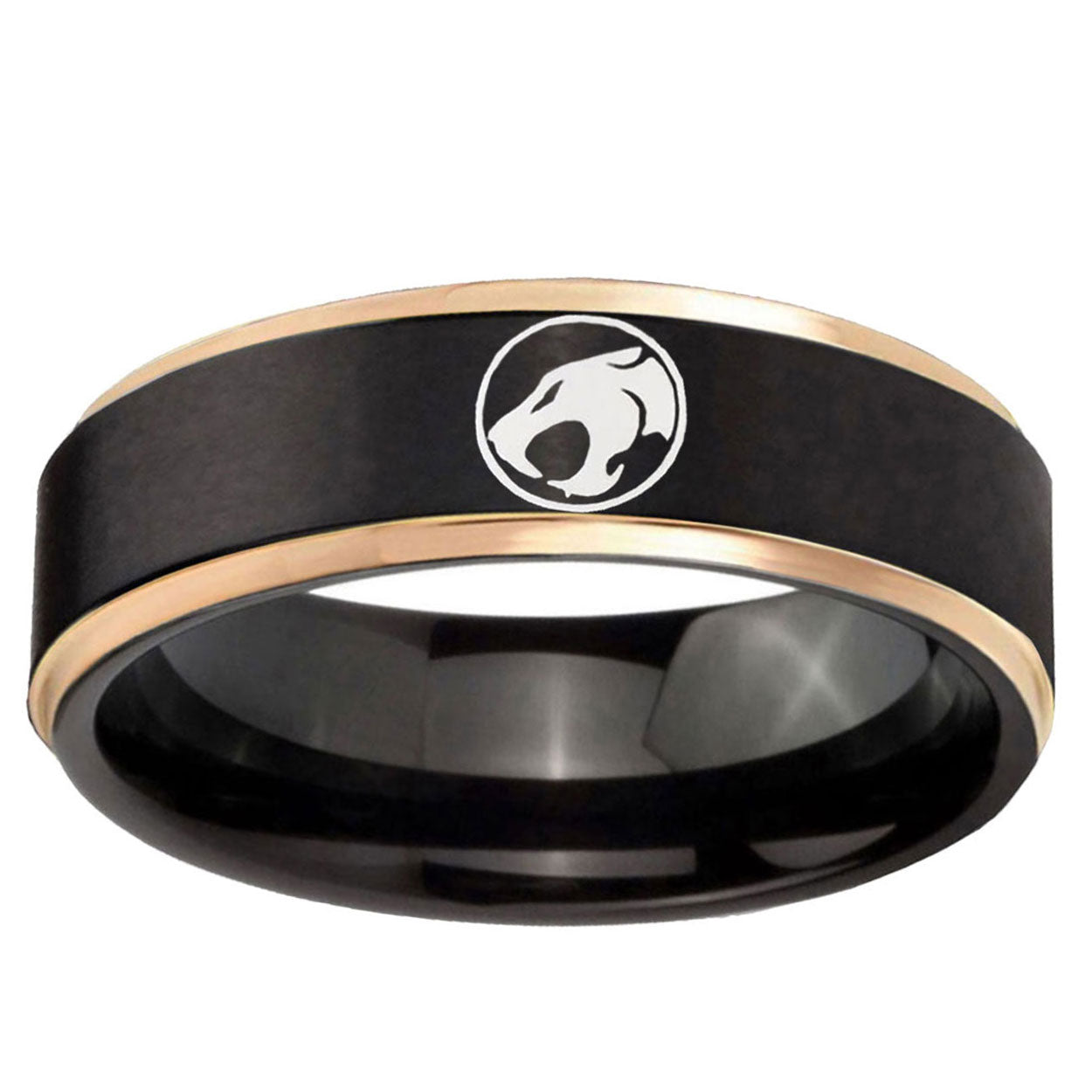 6mm Thundercat Rose Gold Step Edge Black Tungsten Men's Ring