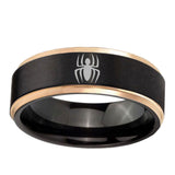 8mm-Spiderman-Black-Rose-Gold-Step-Edges-Tungsten-Carbide-Mens-Wedding-Ring
