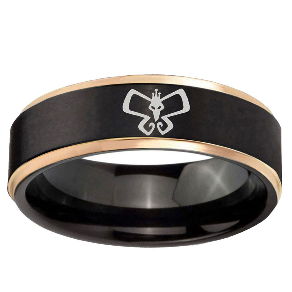 6mm Monarch Rose Gold Step Edge Black Tungsten Ring Engraved