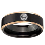 6mm Lantern Corps Rose Gold Step Edge Black Men's Steel Wedding Bands