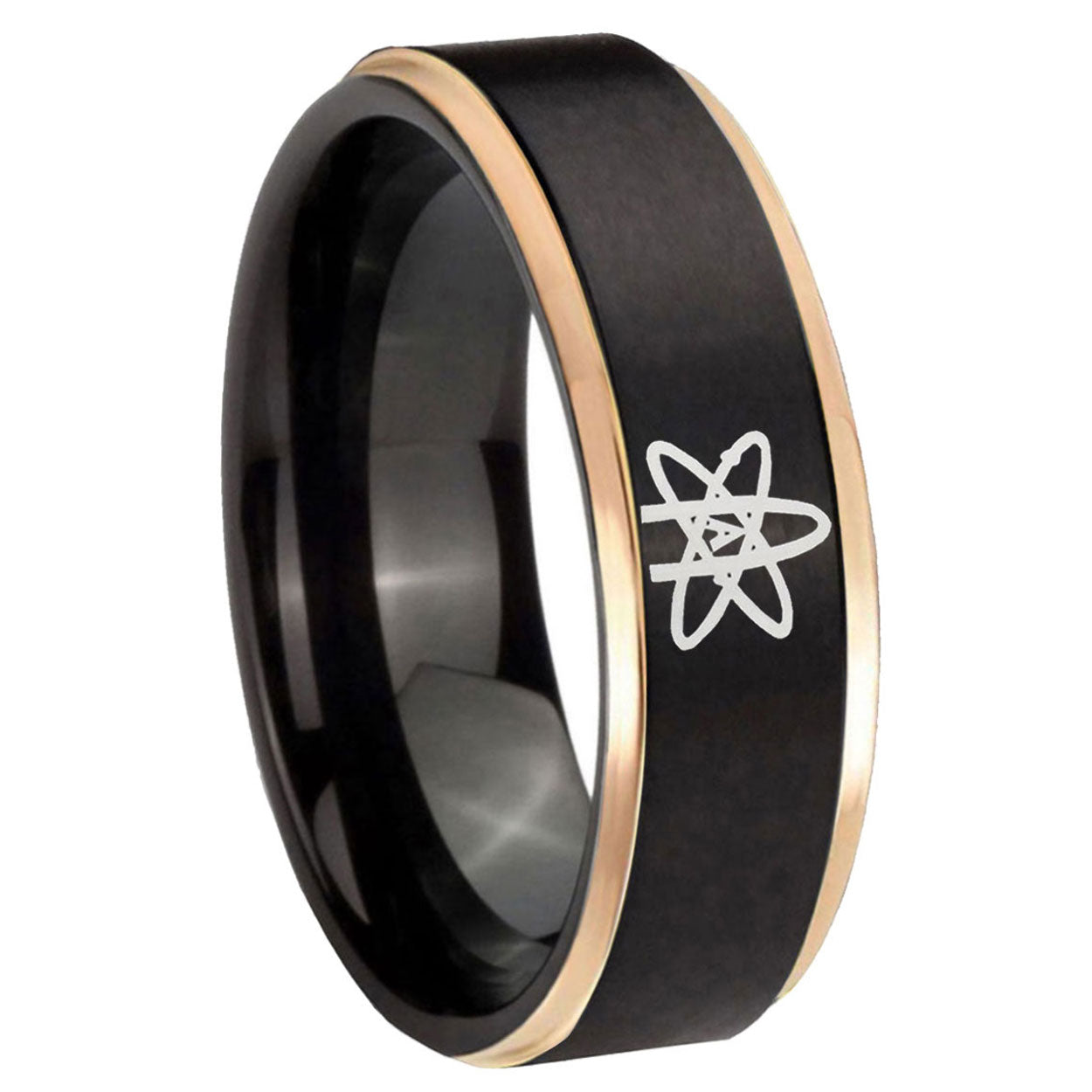 8mm American Atheist Rose Gold Step Edge Black Tungsten Ring