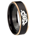 8mm Flamed Cross Rose Gold Step Edge Black Tungsten Ring