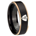 8mm Greek CTR Rose Gold Step Edge Black Tungsten Ring