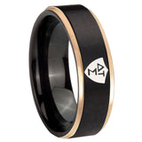 8mm Greek CTR Rose Gold Step Edge Black Tungsten Carbide Wedding Band Men's
