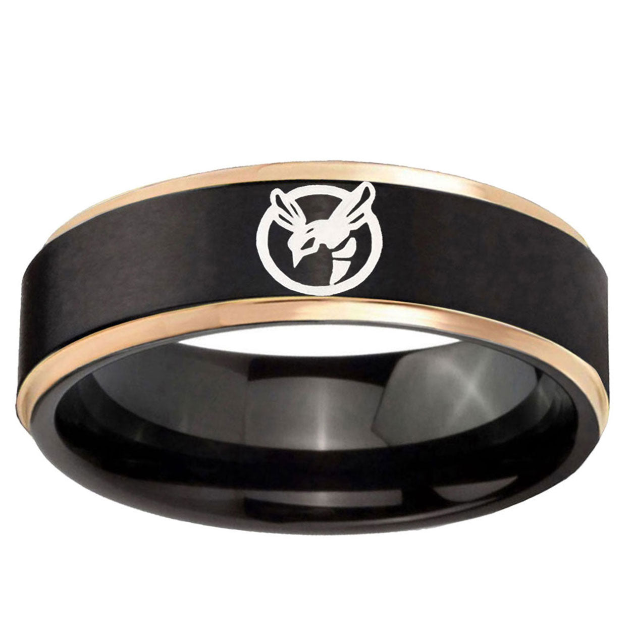6mm Honey Bee Rose Gold Step Edge Black Tungsten Ring
