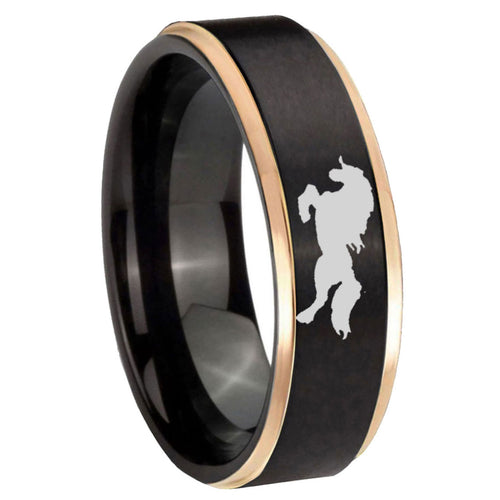 8mm Horse Rose Gold Step Edge Black Tungsten Wedding Band