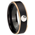 8mm 8 Ball Rose Gold Step Edge Black Tungsten Engraved Ring