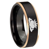 8mm Claddagh Design Rose Gold Step Edge Black Tungsten Carbide Anniversary Ring