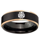 6mm Iron Man Art Reactor Rose Gold Step Edge Black Tungsten Promised Ring