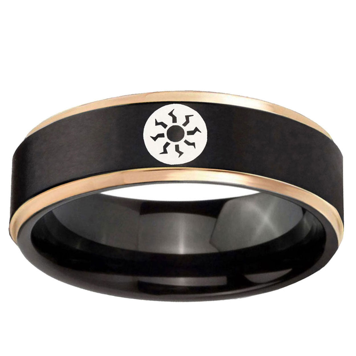 6mm Magic The Gathering Rose Gold Step Edge Black Tungsten Ring