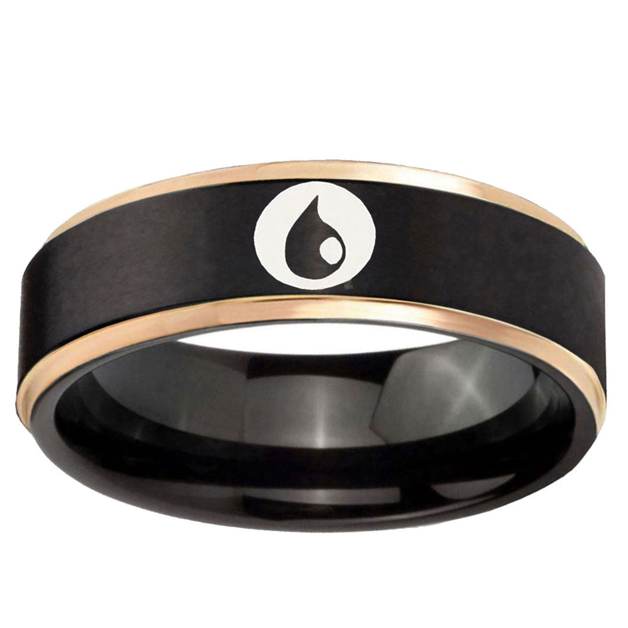 6mm Magic Gathering Rose Gold Step Edge Black Tungsten Ring