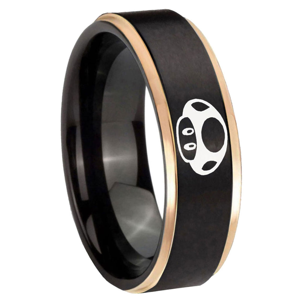8mm Mario Mushroom Rose Gold Step Edge Black Tungsten Band
