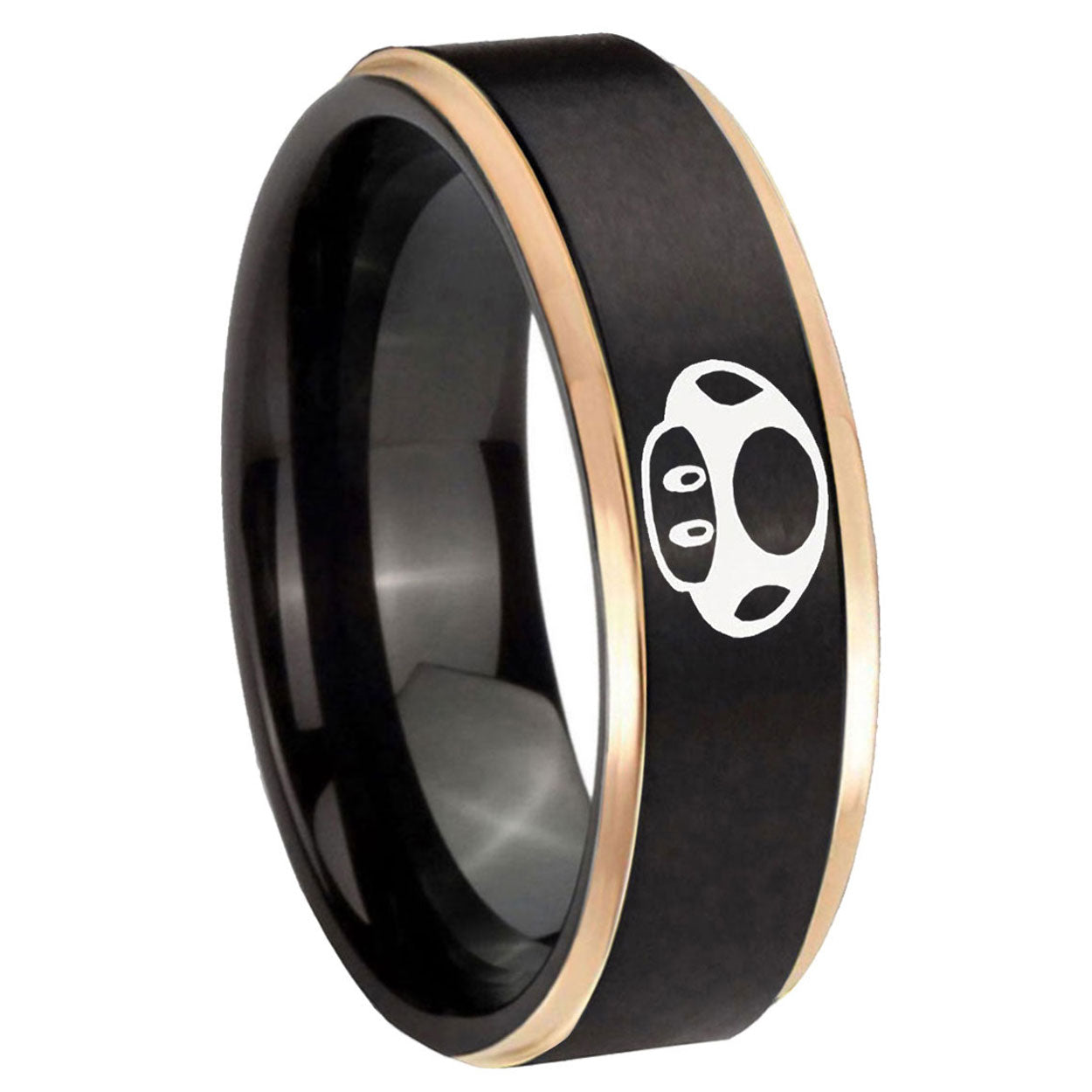 8mm Mario Mushroom Rose Gold Step Edge Black Tungsten Band