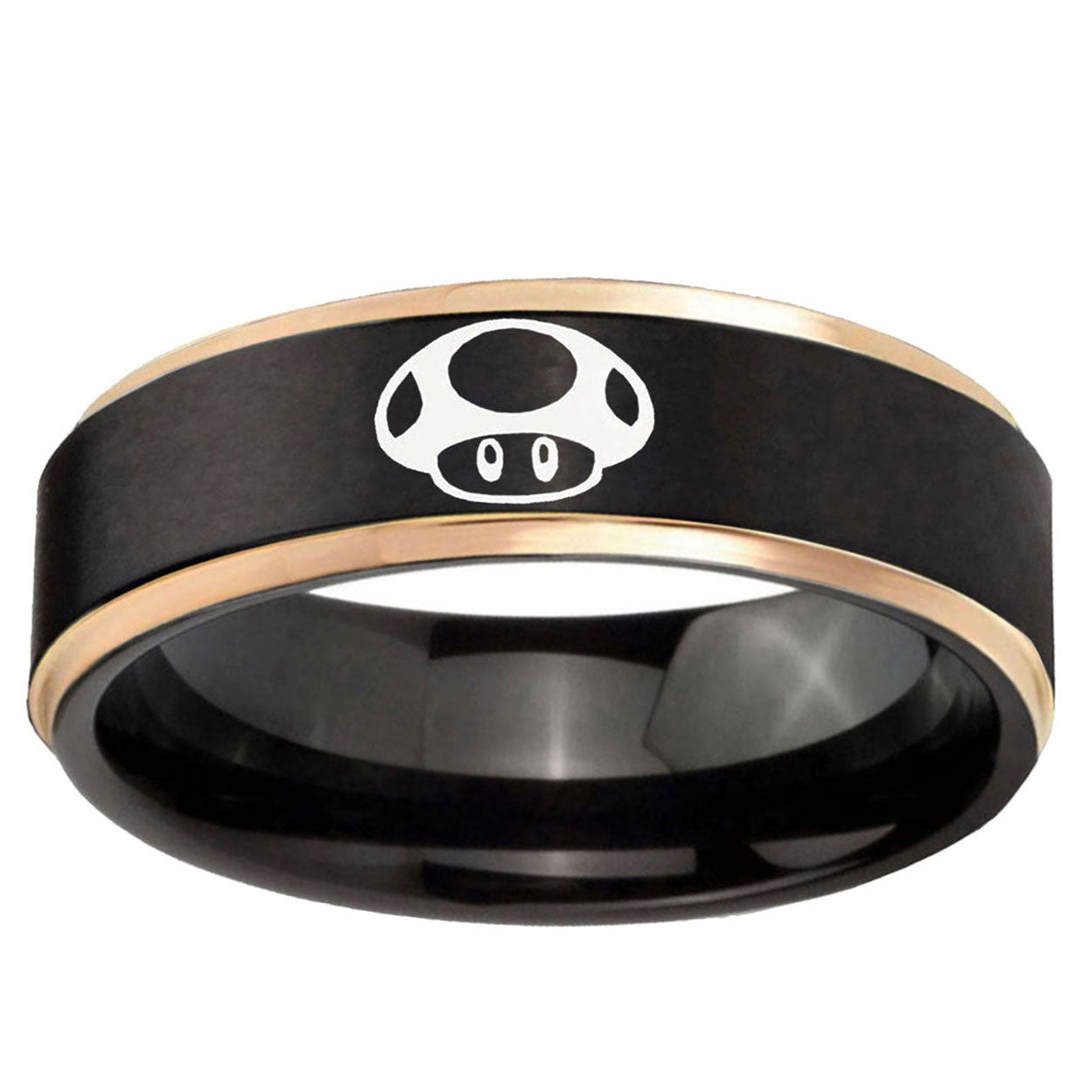 6mm Mario Mushroom Rose Gold Step Edge Black Tungsten Band