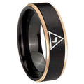 8mm Masonic Yod Rose Gold Step Edge Black Tungsten Ring