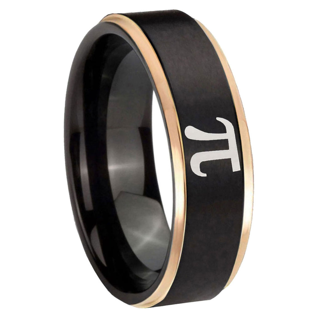 8mm Math Pi Rose Gold Step Edge Black Tungsten Promised Band