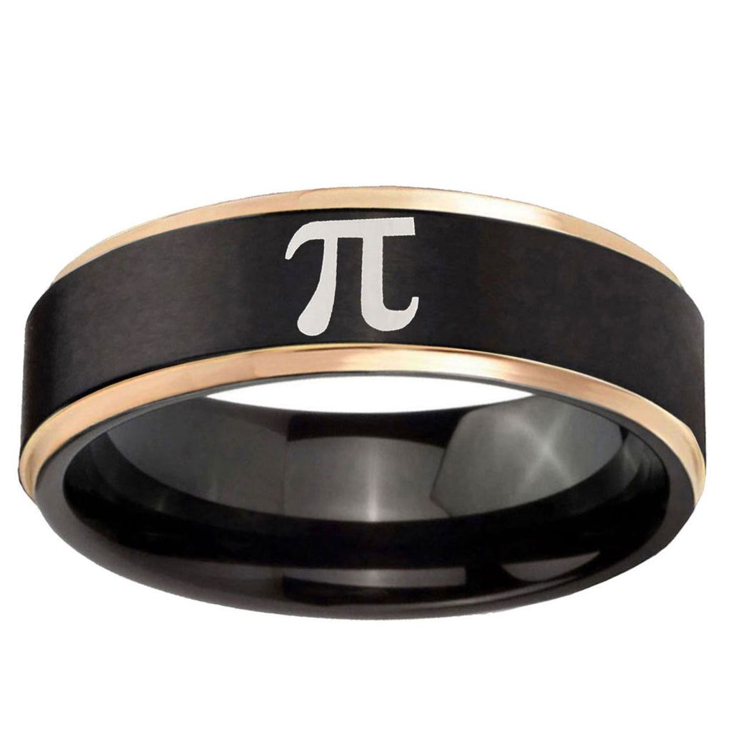 6mm Math Pi Rose Gold Step Edge Black Tungsten Promised Band