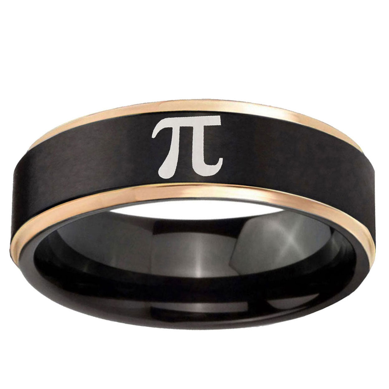 6mm Math Pi Rose Gold Step Edge Black Tungsten Promised Band