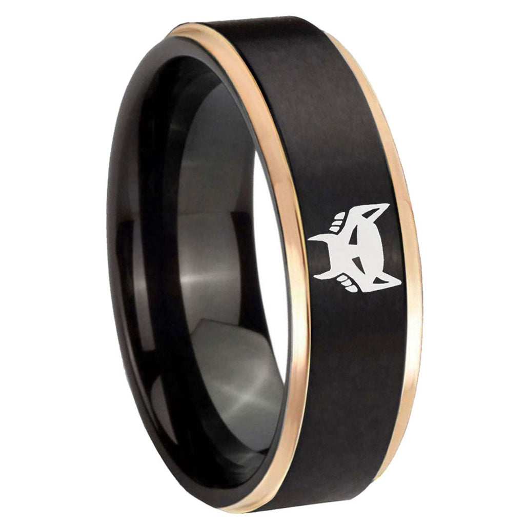 8mm Maximal Rose Gold Step Edge Black Tungsten Promised Ring