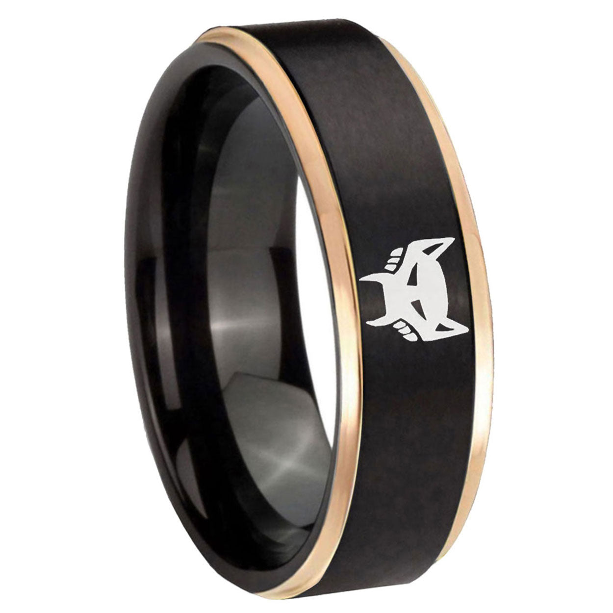 8mm Maximal Rose Gold Step Edge Black Tungsten Promised Ring