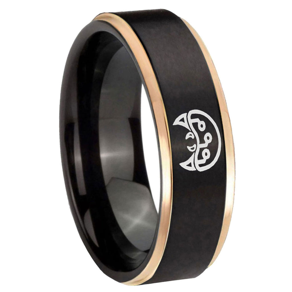 8mm Metroid Rose Gold Step Edge Black Tungsten Promised Ring
