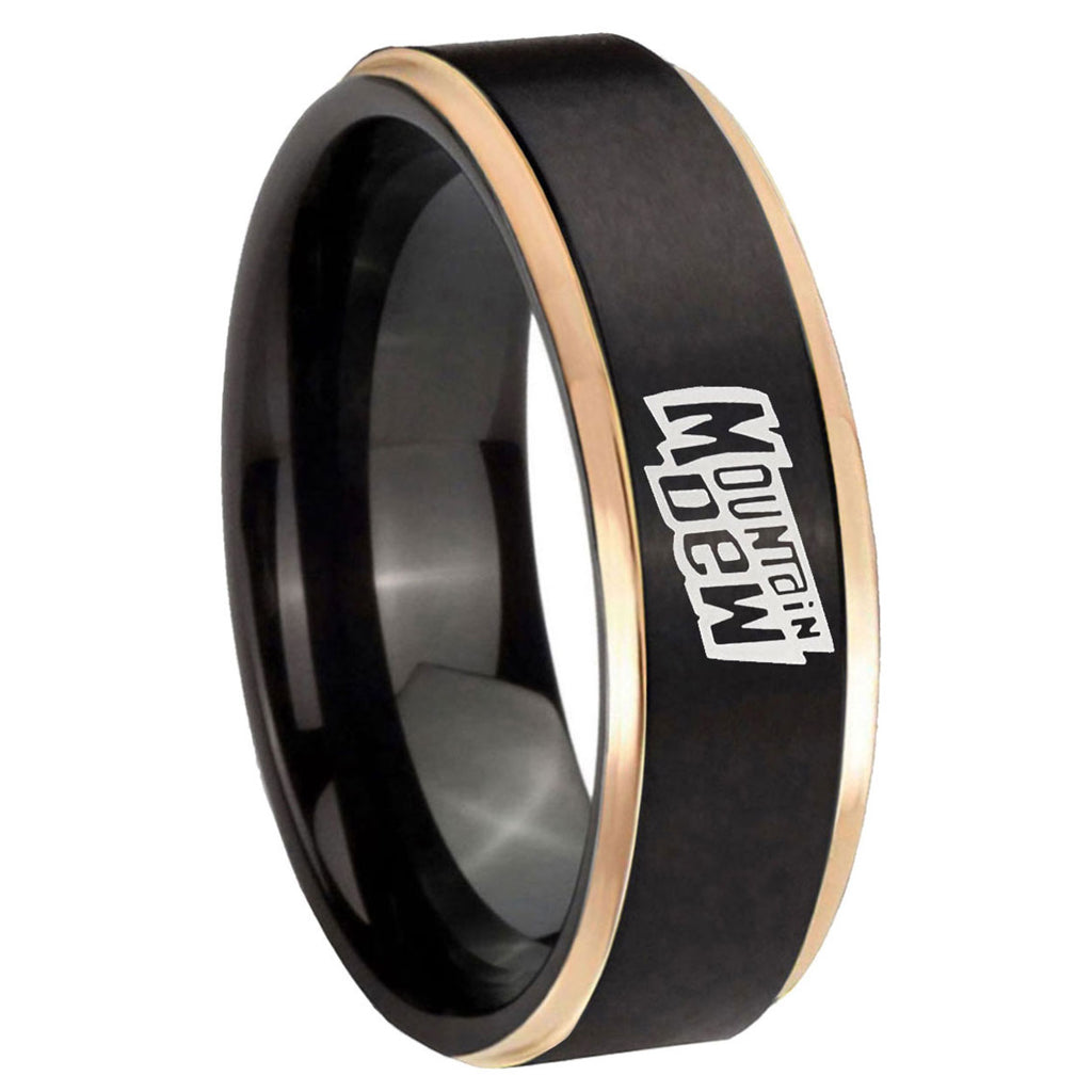 8mm Mountain Dew Rose Gold Step Edge Black Tungsten Ring