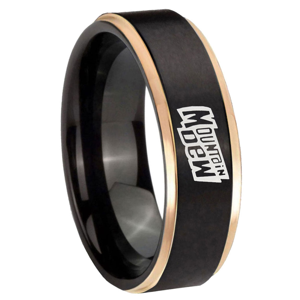 8mm Mountain Dew Rose Gold Step Edge Black Tungsten Ring