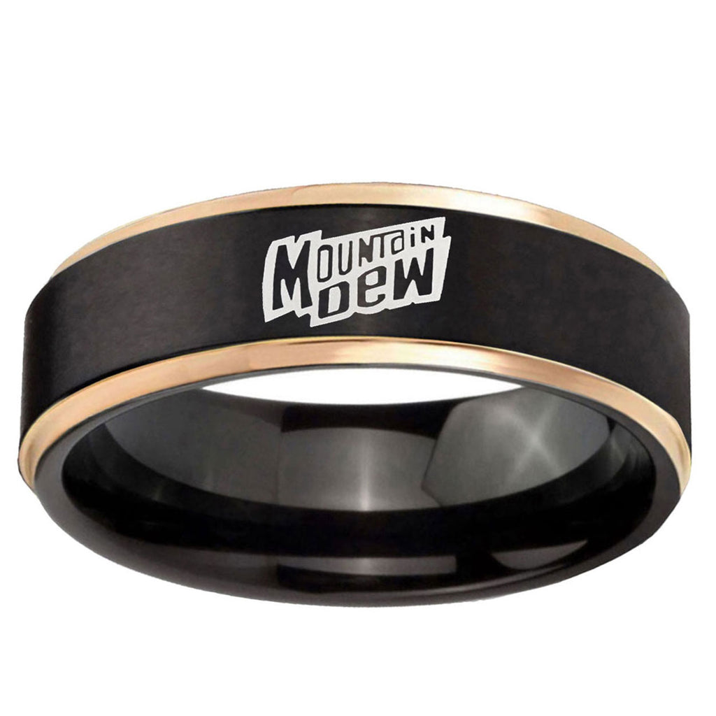6mm Mountain Dew Rose Gold Step Edge Black Tungsten Ring