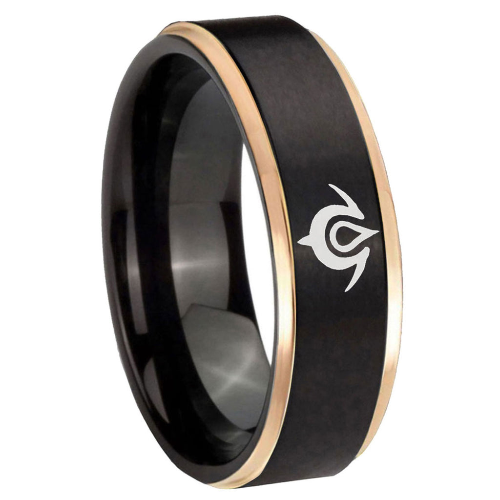 8mm Naga Rose Gold Step Edge Black Tungsten Promised Ring