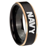 8mm Navy Rose Gold Step Edge Black Tungsten Carbide Men's Wedding Band