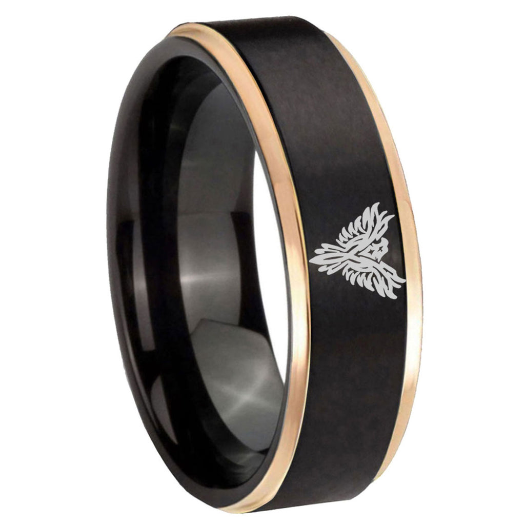 8mm Phoenix Rose Gold Step Edge Black Tungsten Men's Ring