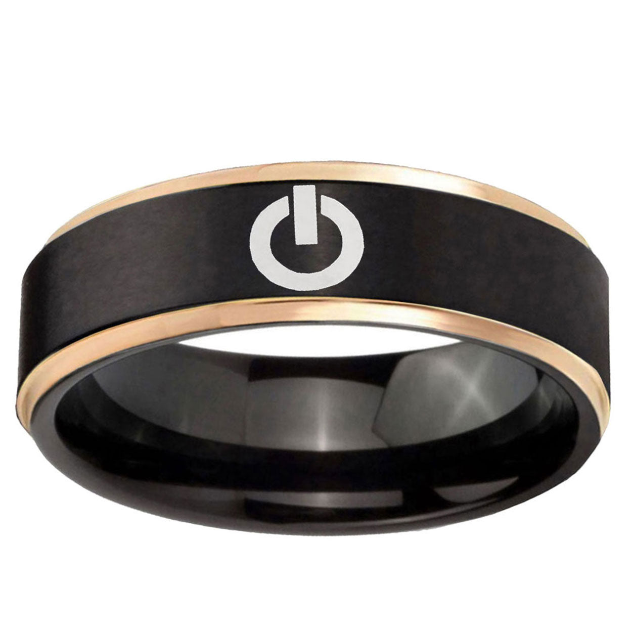 6mm Power Rose Gold Step Edge Black Tungsten Ring Engraved