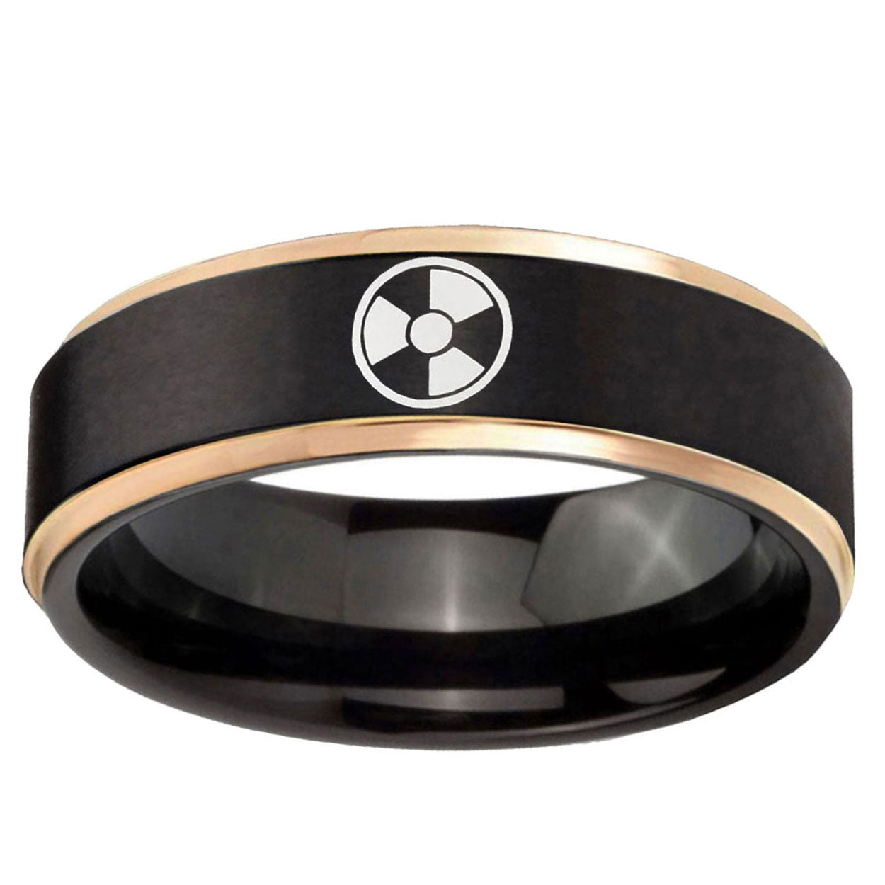 6mm Radiation Rose Gold Step Edge Black Tungsten Ring