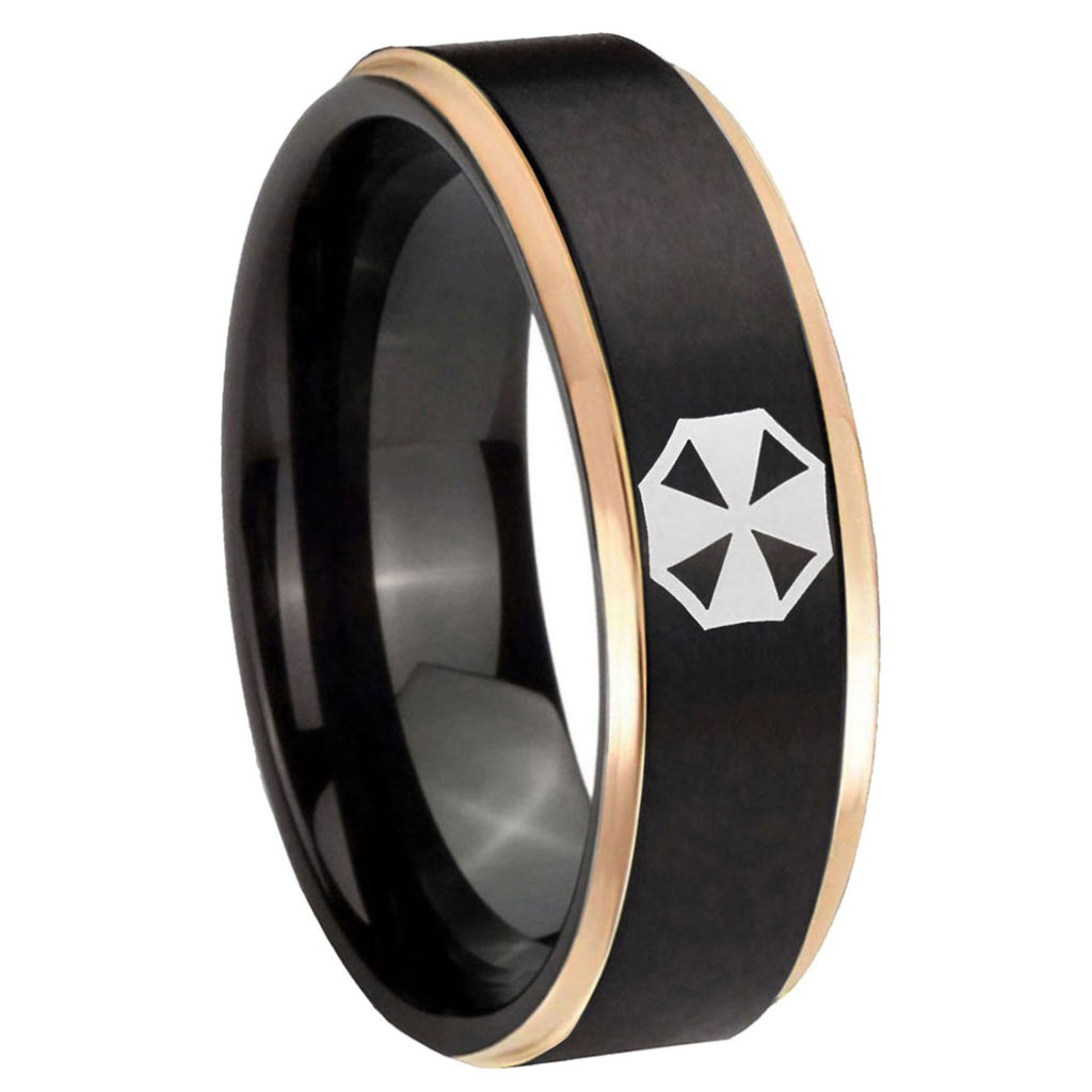 8mm Resident Evil Rose Gold Step Edge Black Tungsten Bands