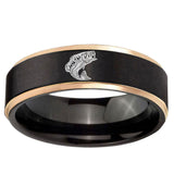 6mm Fishing Rose Gold Step Edge Black Tungsten Carbide Promised Ring