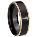8mm Medical Symbol Rose Gold Step Edge Black Tungsten Band
