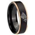8mm Game Of Thrones House Stark Direwolf Rose Gold Step Edge Black Tungsten Ring