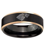 6mm Game Of Thrones House Stark Direwolf Rose Gold Step Edge Black Tungsten Ring