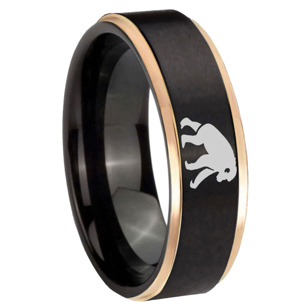 8mm Chimpanzee Rose Gold Step Edge Black Tungsten Ring