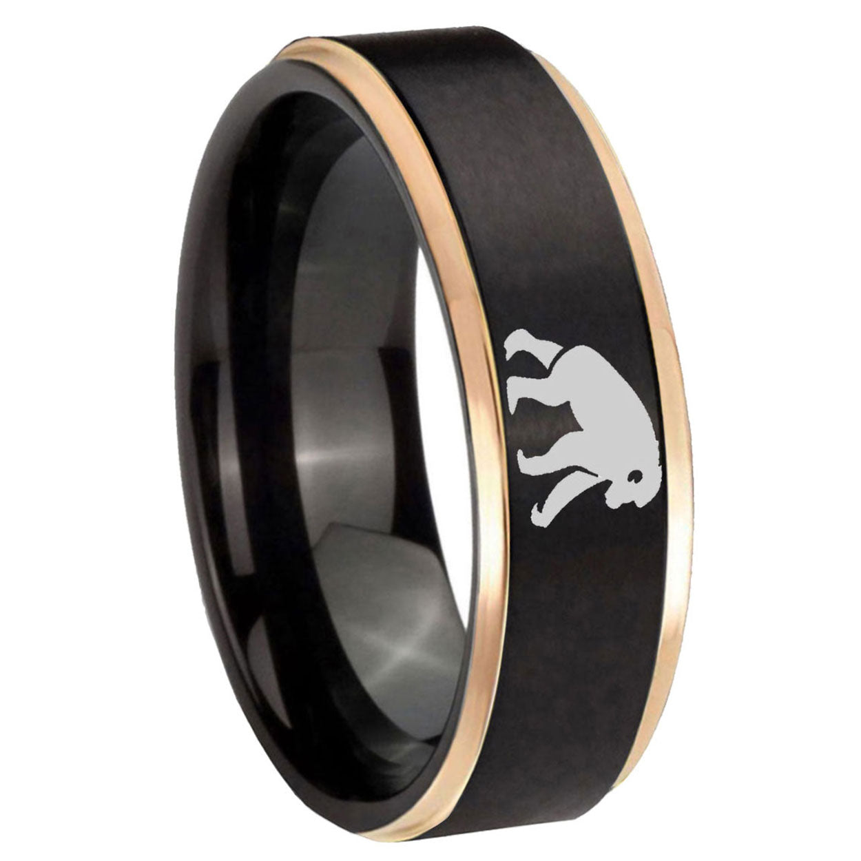 8mm Chimpanzee Rose Gold Step Edge Black Tungsten Ring