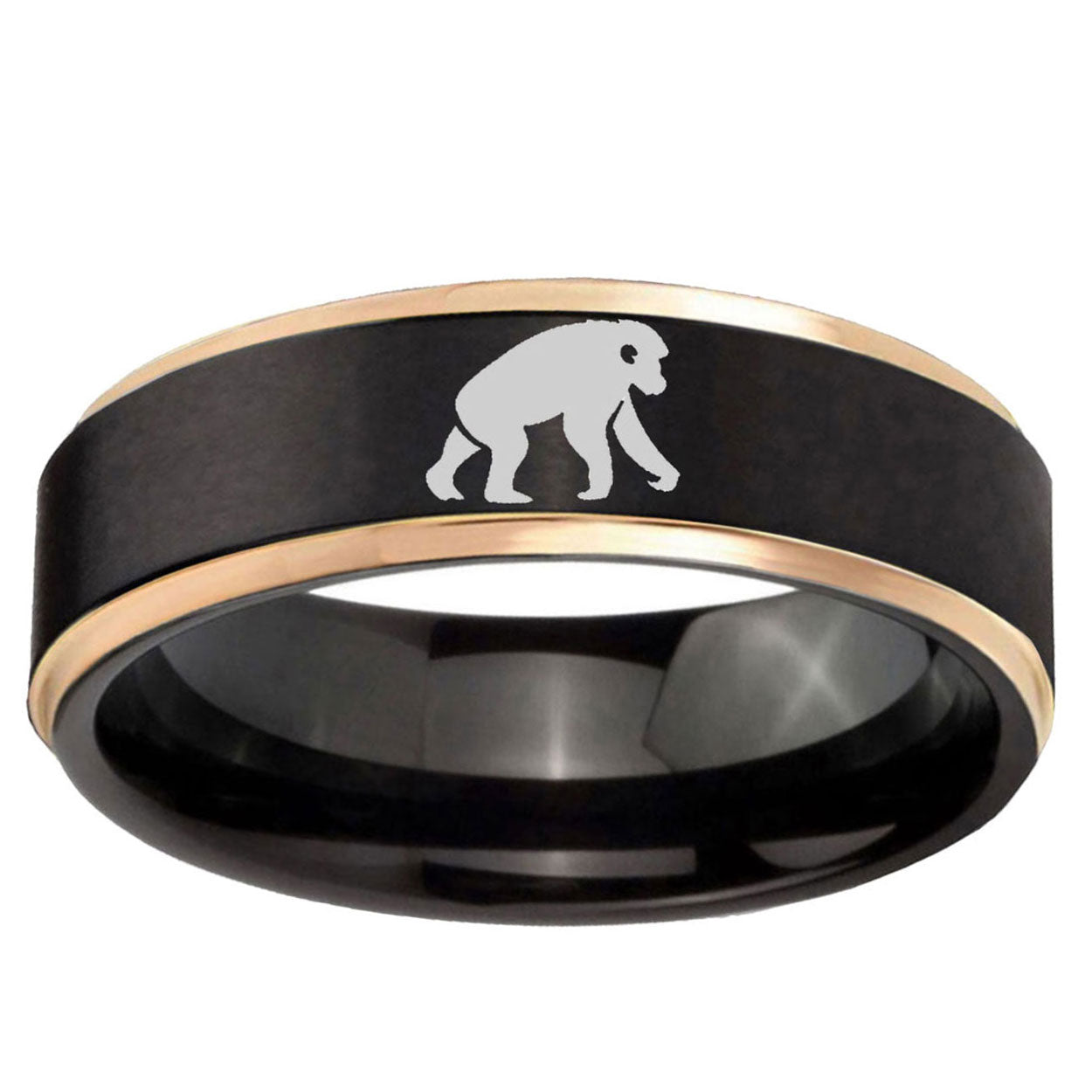 6mm Chimpanzee Rose Gold Step Edge Black Tungsten Ring