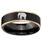 6mm Elephant Rose Gold Step Edge Black Tungsten Band Ring