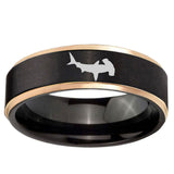 6mm Hammerhead Shark Rose Gold Step Edge Black Tungsten Ring
