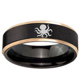 6mm Octopus Rose Gold Step Edge Black Tungsten Engraved Band