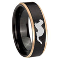 8mm Otter Rose Gold Step Edge Black Tungsten Mens Ring