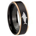 8mm Shark Rose Gold Step Edge Black Tungsten Promised Ring