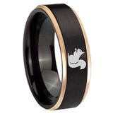 8mm Squirrel Rose Gold Step Edge Black Tungsten Carbide Ring