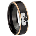 8mm Swans Design Rose Gold Step Edge Black Tungsten Ring